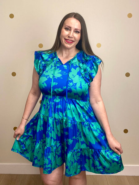 FINAL SALE Umgee Blue Satin Floral Dress
