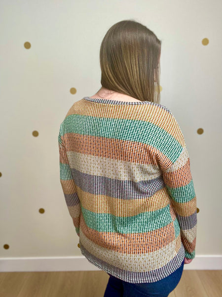 Rust, Hunter Green, & Taupe Multi Striped Top