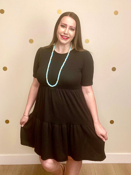 Black Tiered Ribbed Dress