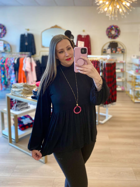 Black Collared Peplum Top