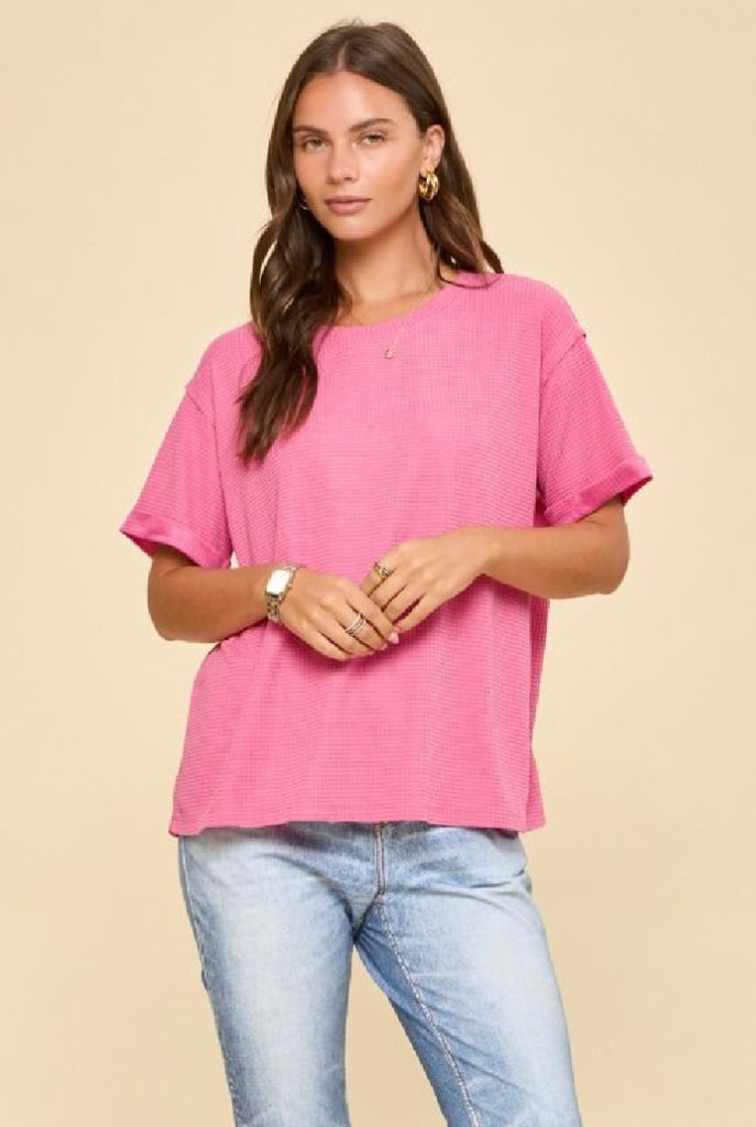 Pink Two Tone Waffle Top