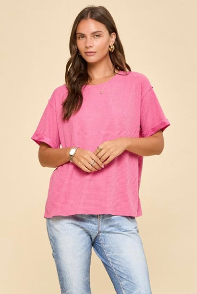 Pink Two Tone Waffle Top