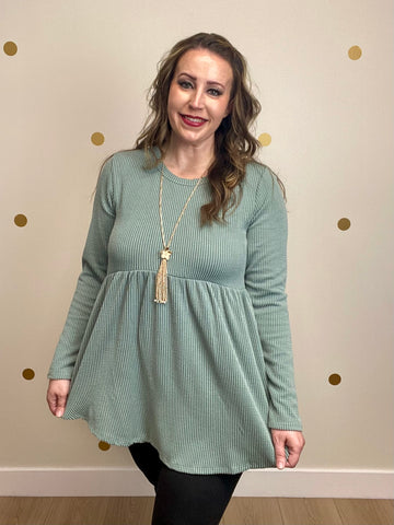 Sage Ribbed Peplum Top