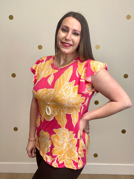 FINAL SALE Fuchsia & Yellow Floral Print Top