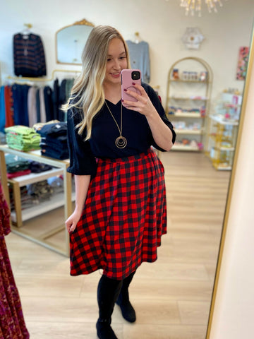 FINAL SALE Black & Red Buffalo Plaid Swing Skirt