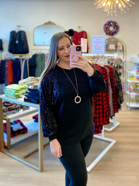FINAL SALE Black Sequin Detail Top