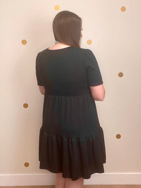 Black Tiered Ribbed Dress