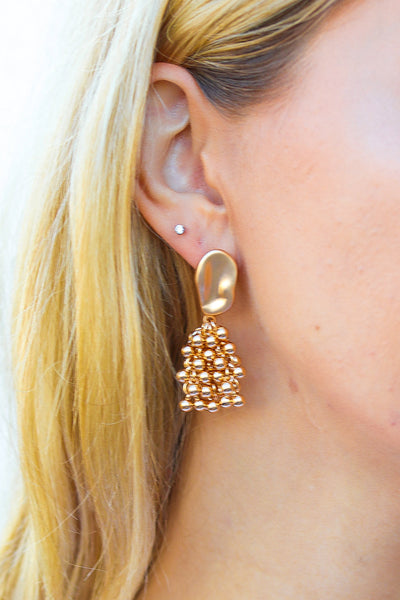 Gold Statement Pom Pom Dangle Earrings - Online Only!