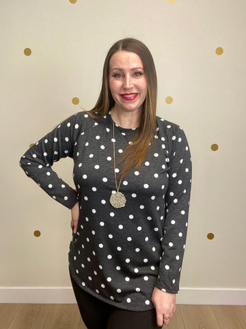 Charcoal Polka Dot Top