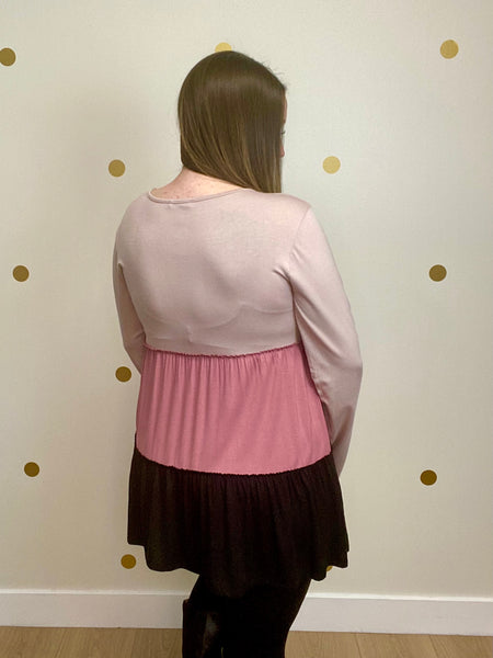 Ivory, Mauve, & Black Tiered Tunic