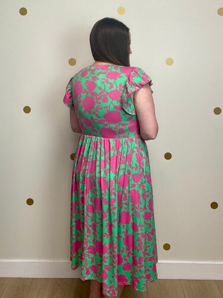 FINAL SALE Green & Pink Floral Pocket Dress