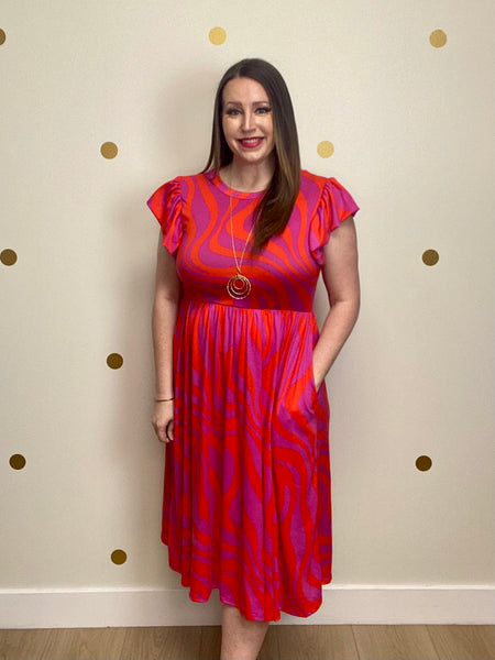 FINAL SALE Fuchsia Print Fit & Flare Dress