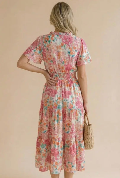 Floral Smocked Waist Tiered Dress