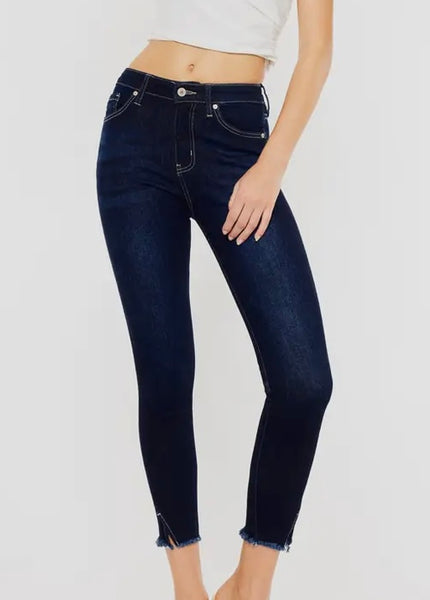 KanCan Dark High Rise Ankle Frayed Hem Jeans