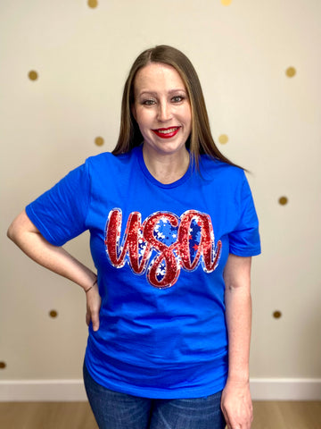 USA Sequin Short Sleeve Tee
