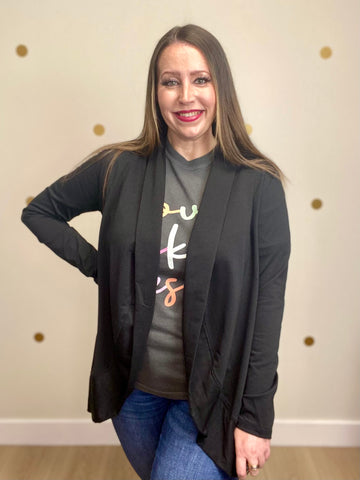 FINAL SALE Black High-Low Pocket Cardigan