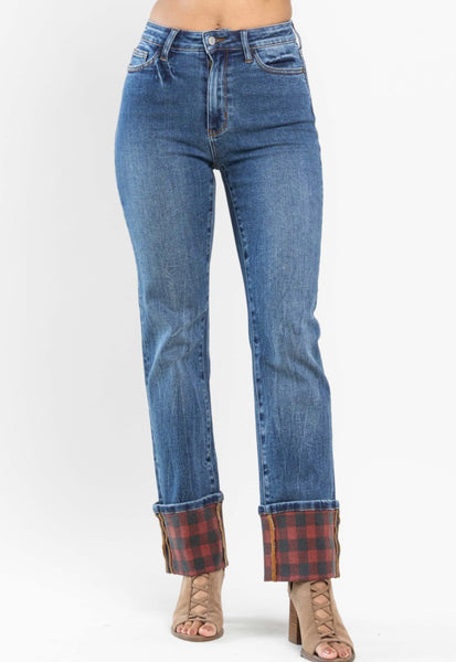 Judy Blue Plaid Cuff Pants