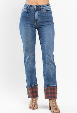 Judy Blue Plaid Cuff Pants