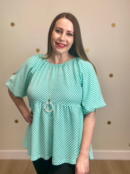 FINAL SALE Umgee Turquoise Checkered Tie Back Top