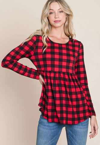 FINAL SALE Buffalo Plaid Peplum Top