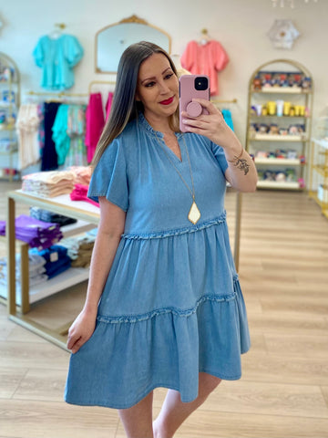 Denim Ruffle Babydoll Dress