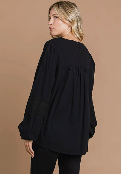 Black Crochet Lace Detailed Top