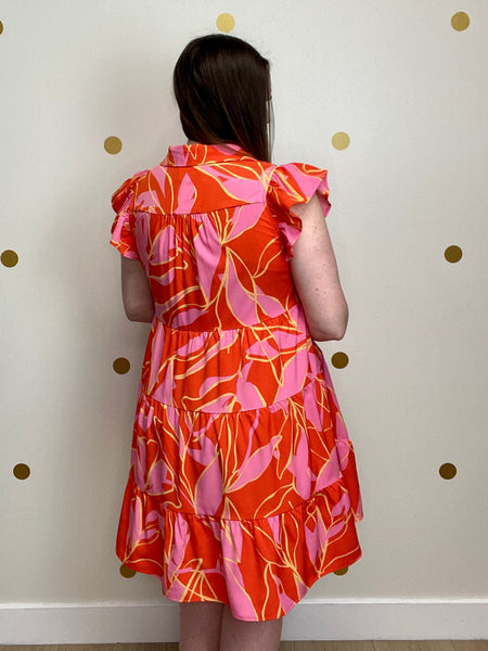 FINAL SALE Coral & Pink Print Tiered Dress