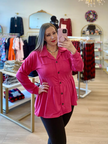 Fuchsia Button Shacket