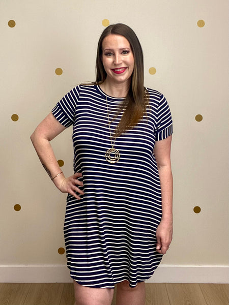 FINAL SALE Navy Striped Button Dress