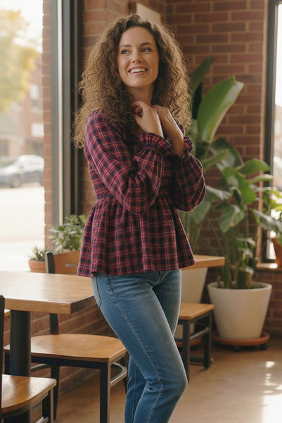 Sweetheart Smocked Cranberry Plaid Top - Online Only!