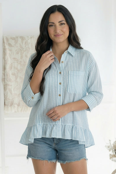 Pretty Please Blue Peplum Blouse - Online Only!
