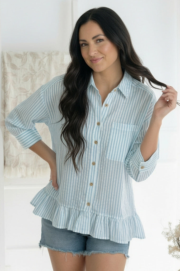 Pretty Please Blue Peplum Blouse - Online Only!