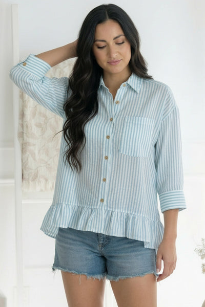 Pretty Please Blue Peplum Blouse - Online Only!