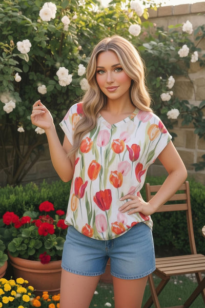 Tulip Garden Floral Print Top