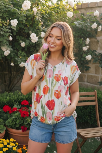 Tulip Garden Floral Print Top