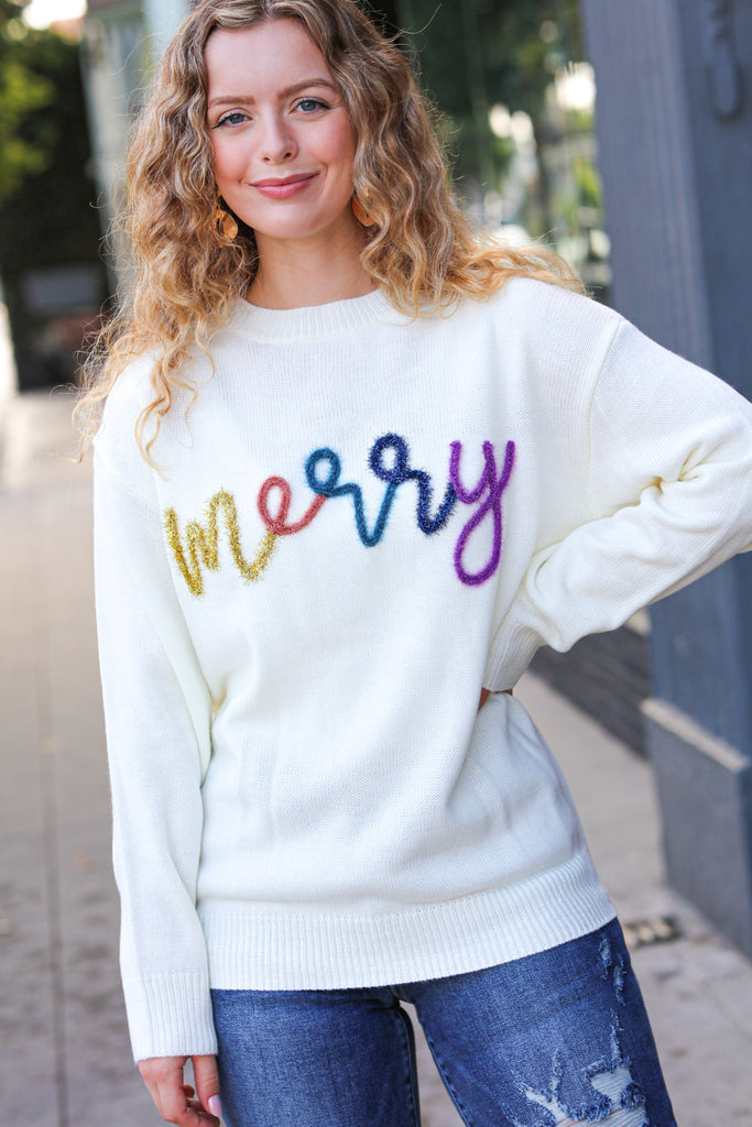 More the Merrier White Pop Up Lurex Sweater - Online Only!