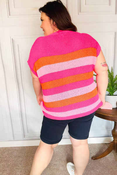 Fuchsia & Orange Stripe Short Sleeve Dolman Sweater - Online Only!