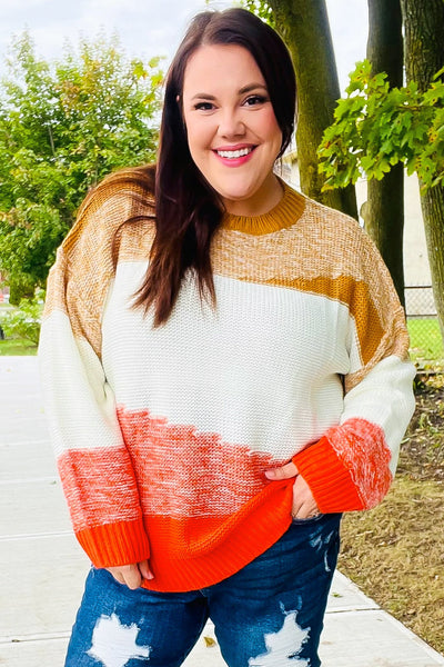 Adorable You Camel & Orange Color Block Sweater - Online Only!