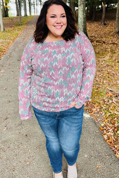 Magenta & Teal Vintage Two Tone Knit Top - Online Only!