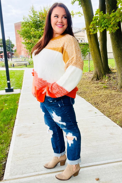 Adorable You Camel & Orange Color Block Sweater - Online Only!