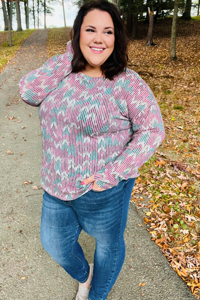 Magenta & Teal Vintage Two Tone Knit Top - Online Only!
