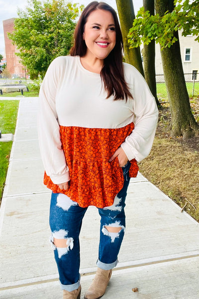 Vintage Floral Oatmeal Tiered Babydoll Twofer Top - Online Only!