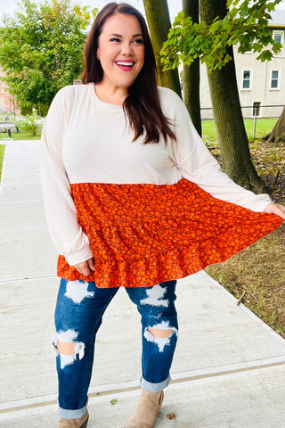 Vintage Floral Oatmeal Tiered Babydoll Twofer Top - Online Only!