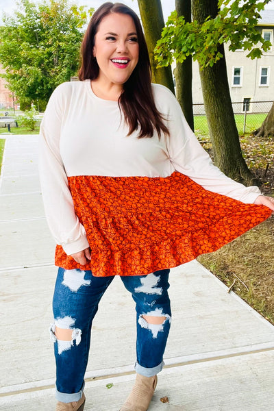 Vintage Floral Oatmeal Tiered Babydoll Twofer Top - Online Only!