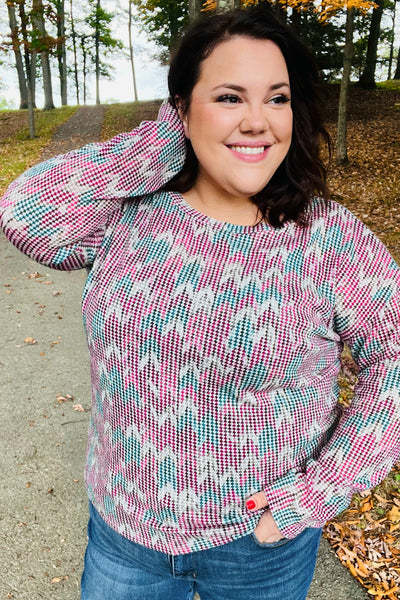 Magenta & Teal Vintage Two Tone Knit Top - Online Only!