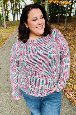 Magenta & Teal Vintage Two Tone Knit Top - Online Only!