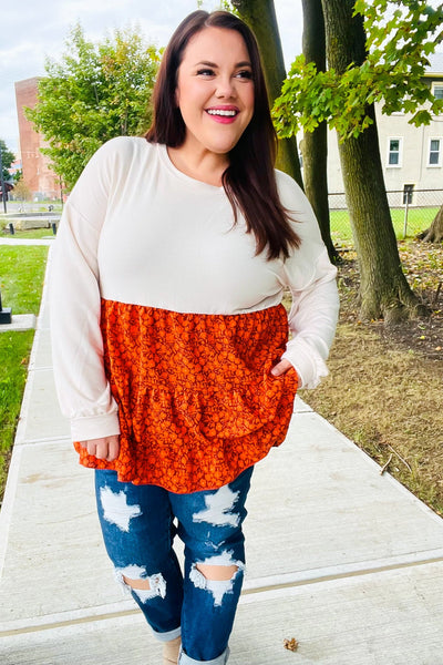 Vintage Floral Oatmeal Tiered Babydoll Twofer Top - Online Only!