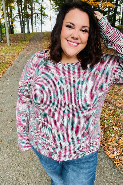 Magenta & Teal Vintage Two Tone Knit Top - Online Only!