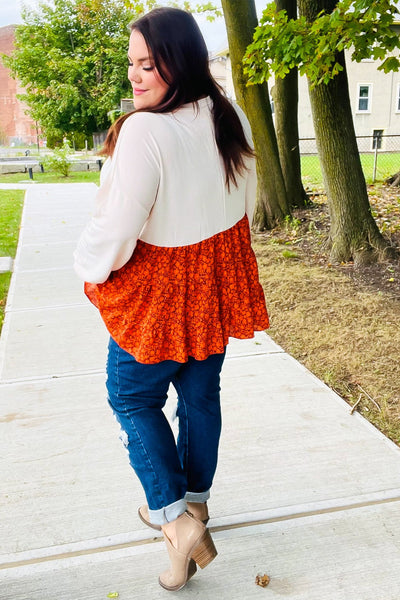 Vintage Floral Oatmeal Tiered Babydoll Twofer Top - Online Only!