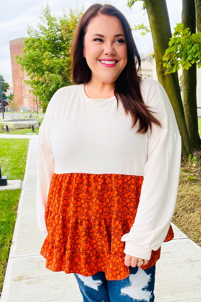 Vintage Floral Oatmeal Tiered Babydoll Twofer Top - Online Only!